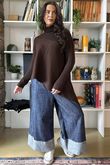 Bowie Asymmetric Turtle Neck Ribby Knit Chocolate